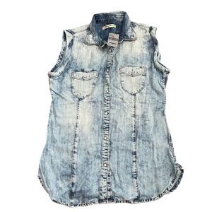 NWT Mavi Acid Wash Sleeveless Lyocell Jean Shirt Snap Button Up Size SMALL Retro